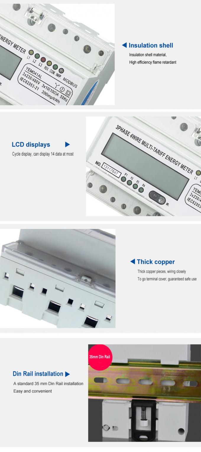 Multi Rate Active 3 Tariff Din Rail Modbus Protocol 3 Phase Electricity ...
