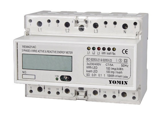 China 5A CT 3 Phase 4 Wire Active &amp; Reactive Din Rail KWH Meter for AMR System supplier