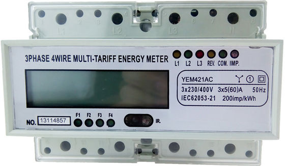 China 35mm Din Rail Three Phase KWH Meter YEM421AC With LCD Display Six Indicators supplier