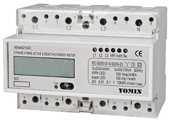 35mm Din Rail Three Phase KWH Meter YEM421AC With LCD Display Six Indicators supplier